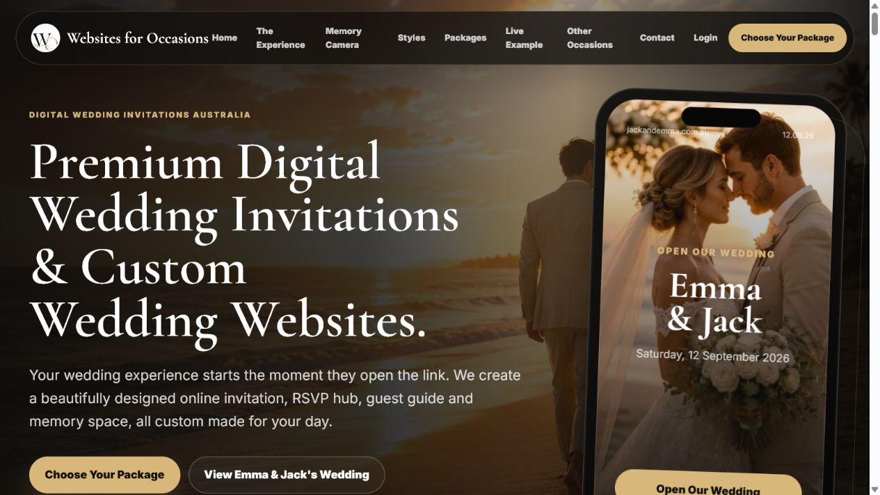 Websites for Occasions website screenshot