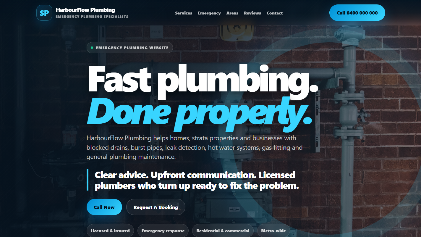 HarbourFlow Plumbing website screenshot