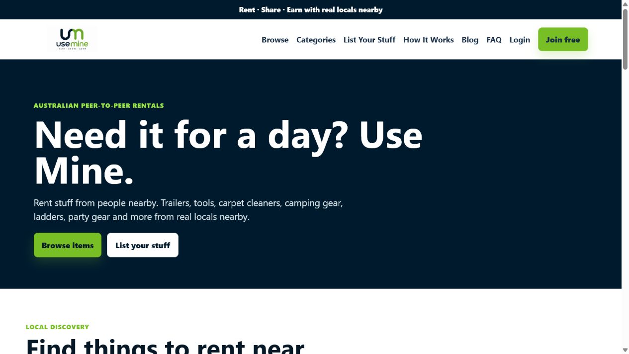 Use Mine website screenshot